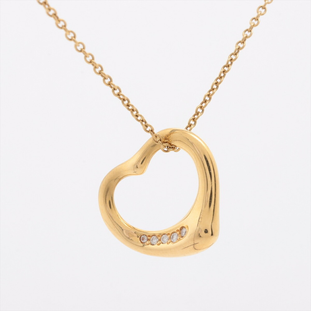 Tiffany Open Heart 5P Diamond Necklace Yellow Gold